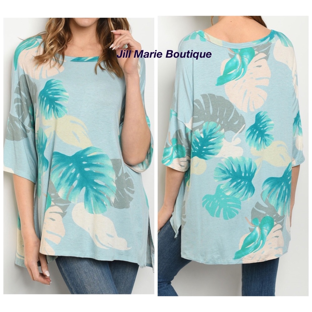 Palm tree leaf  elbow length tunic top Medium